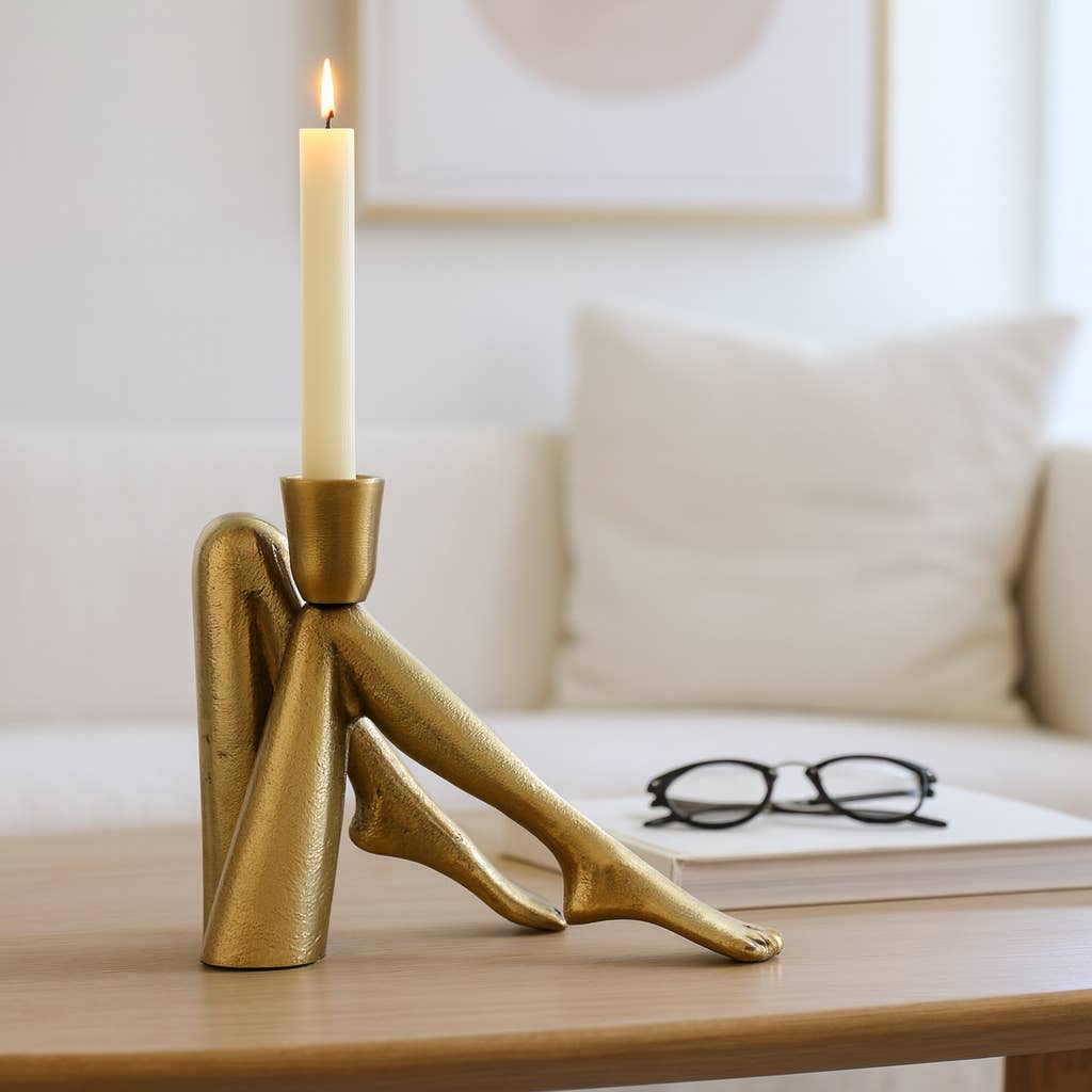 Metal Bent Legs Modern Taper Candle Holder - Gold, 6 in.