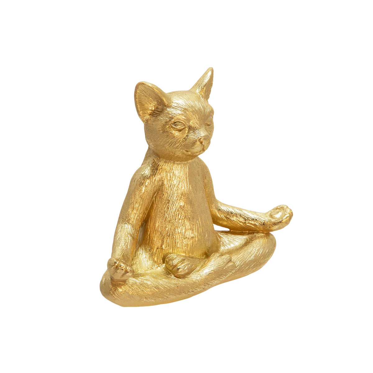 Resin Modern Cat Figurine in Meditative Pose - Gold, 7 in.
