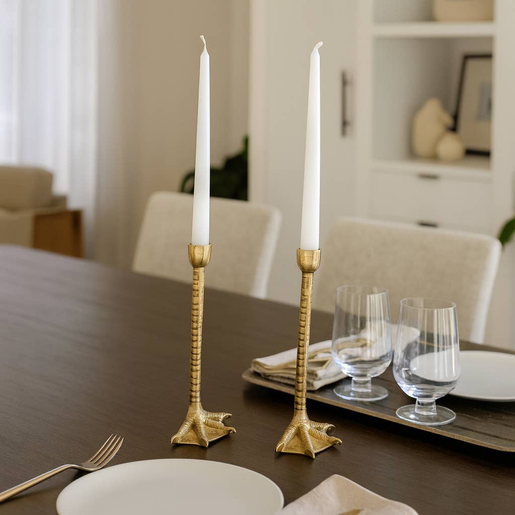 Metal Bird Legs Taper Candle Holders Set of 2 - Gold, 9 in.