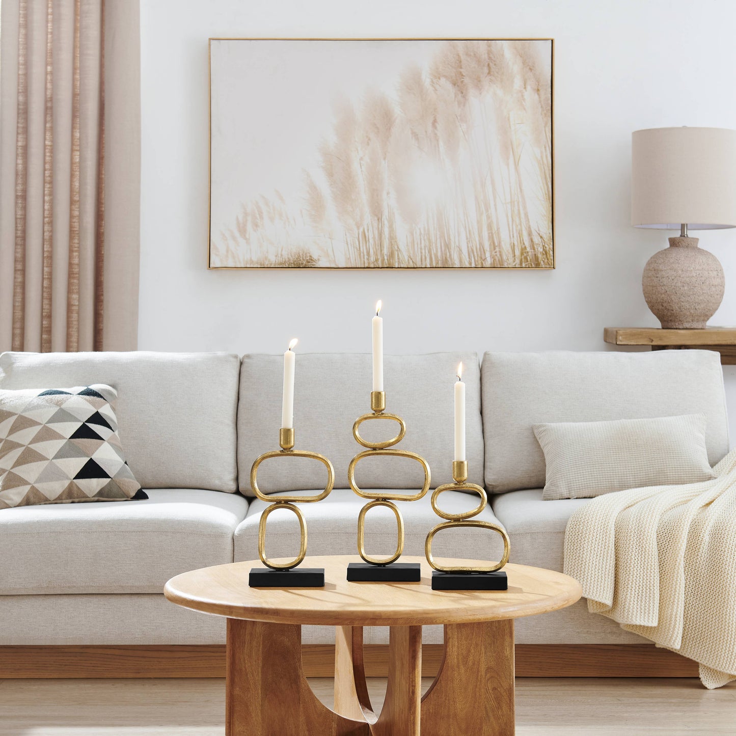 Eduardo Gold and Black Candlestick Candle Holders - Set of 3