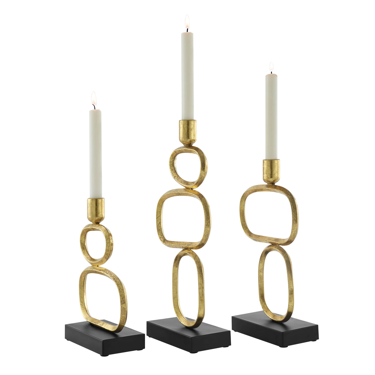 Eduardo Gold and Black Candlestick Candle Holders - Set of 3