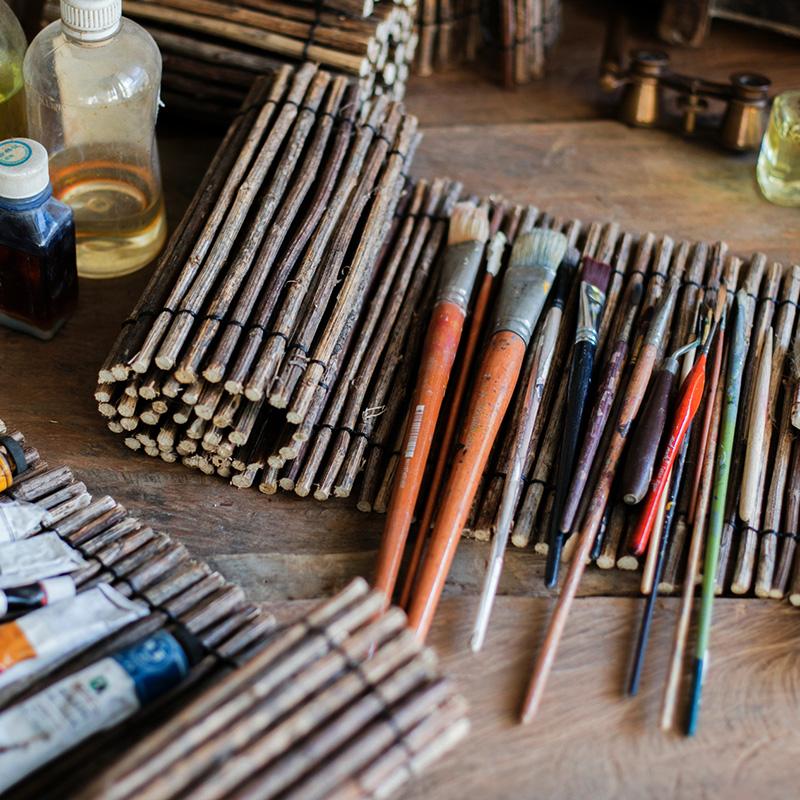 Calligraphy Brush Holder Rollup Wood Shades Rollup