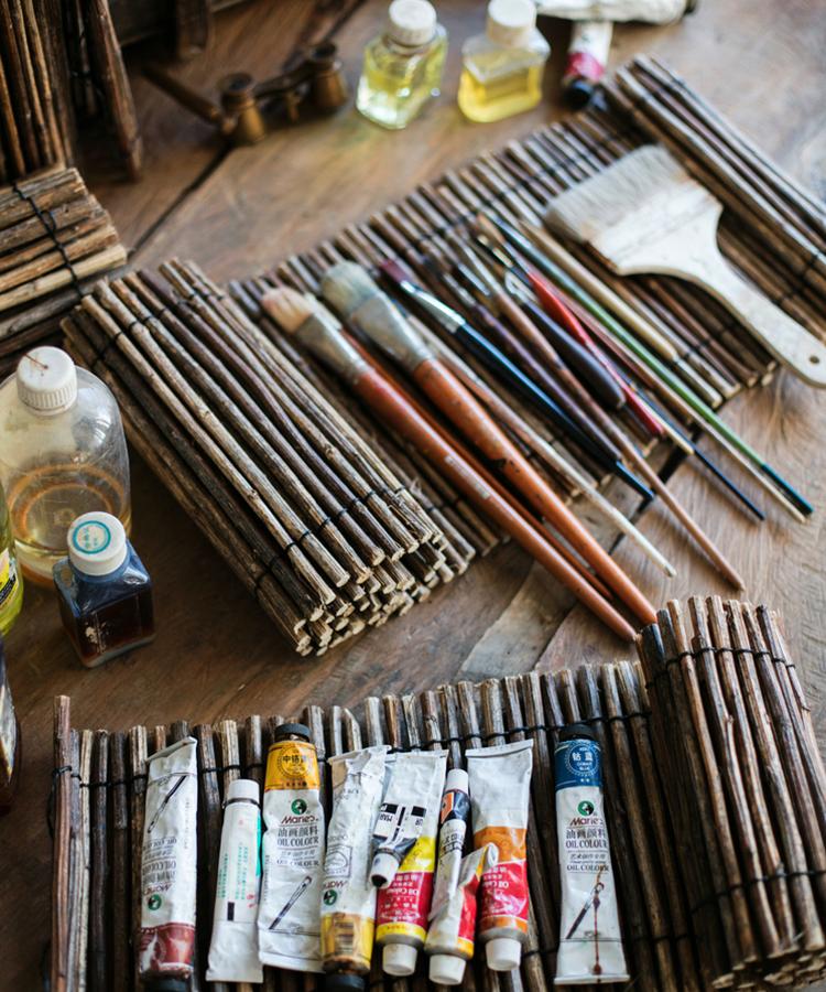 Calligraphy Brush Holder Rollup Wood Shades Rollup