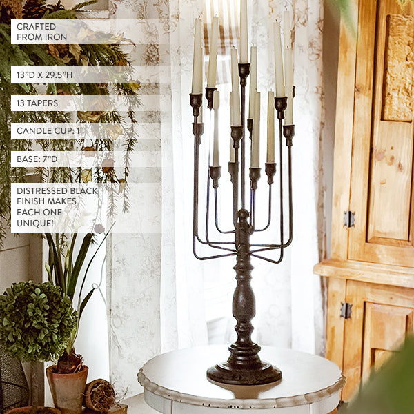 13 Taper Candle Black Iron Candelabra