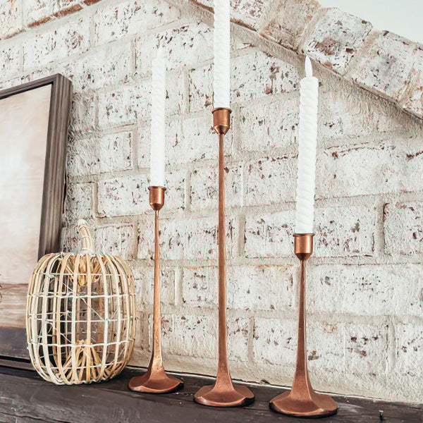 Copper Finish Cast Iron Taper Candle Holders, Set of Three