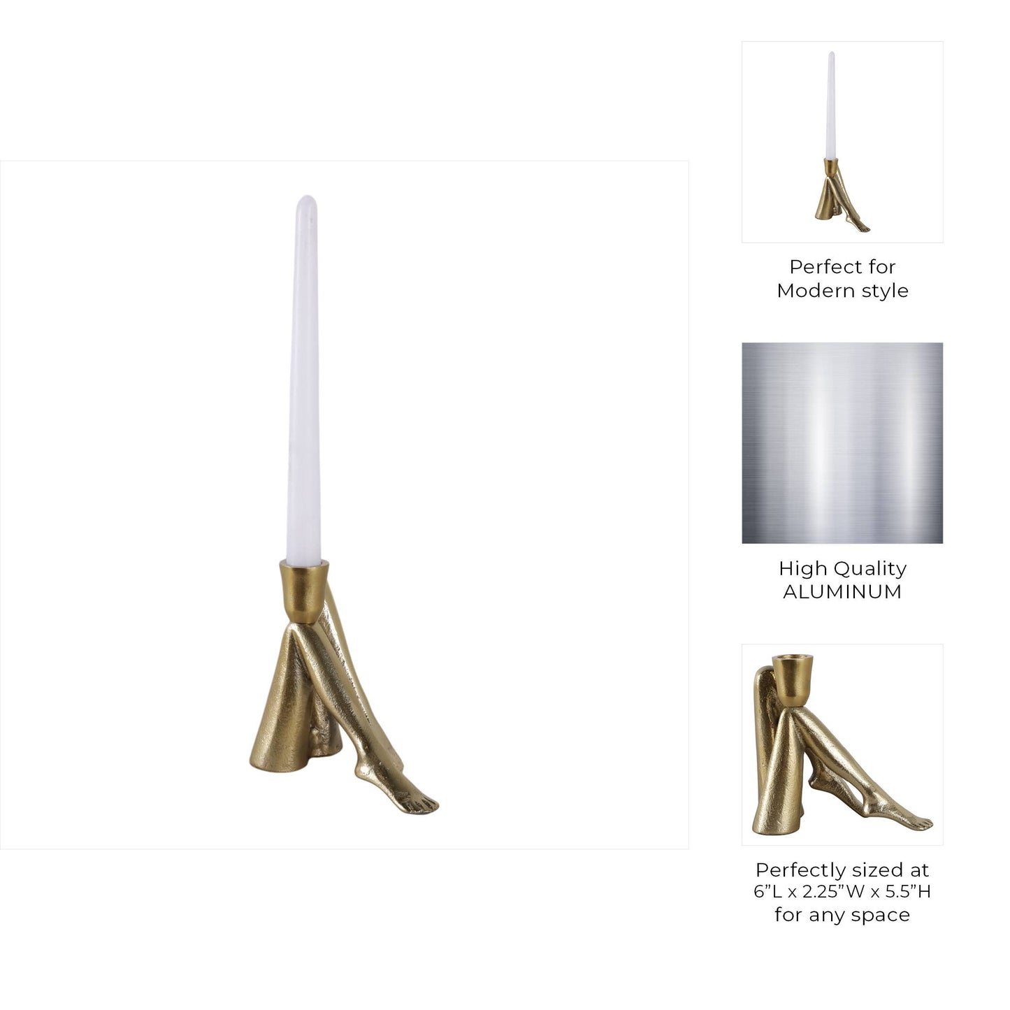 Metal Bent Legs Modern Taper Candle Holder - Gold, 6 in.