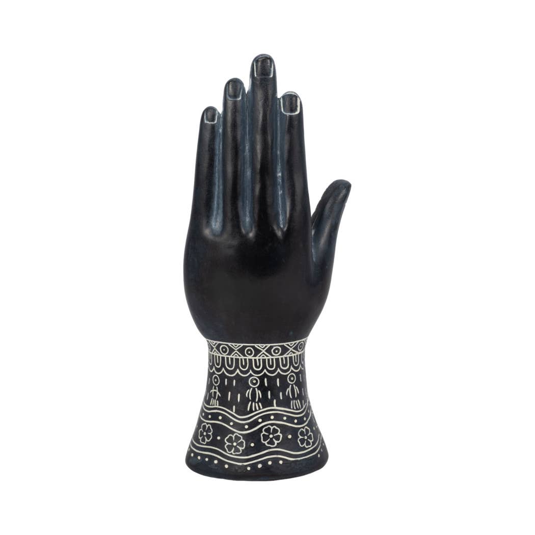 Resin Tattoo Symbolic Hand Sculpture - Black, 10 in.