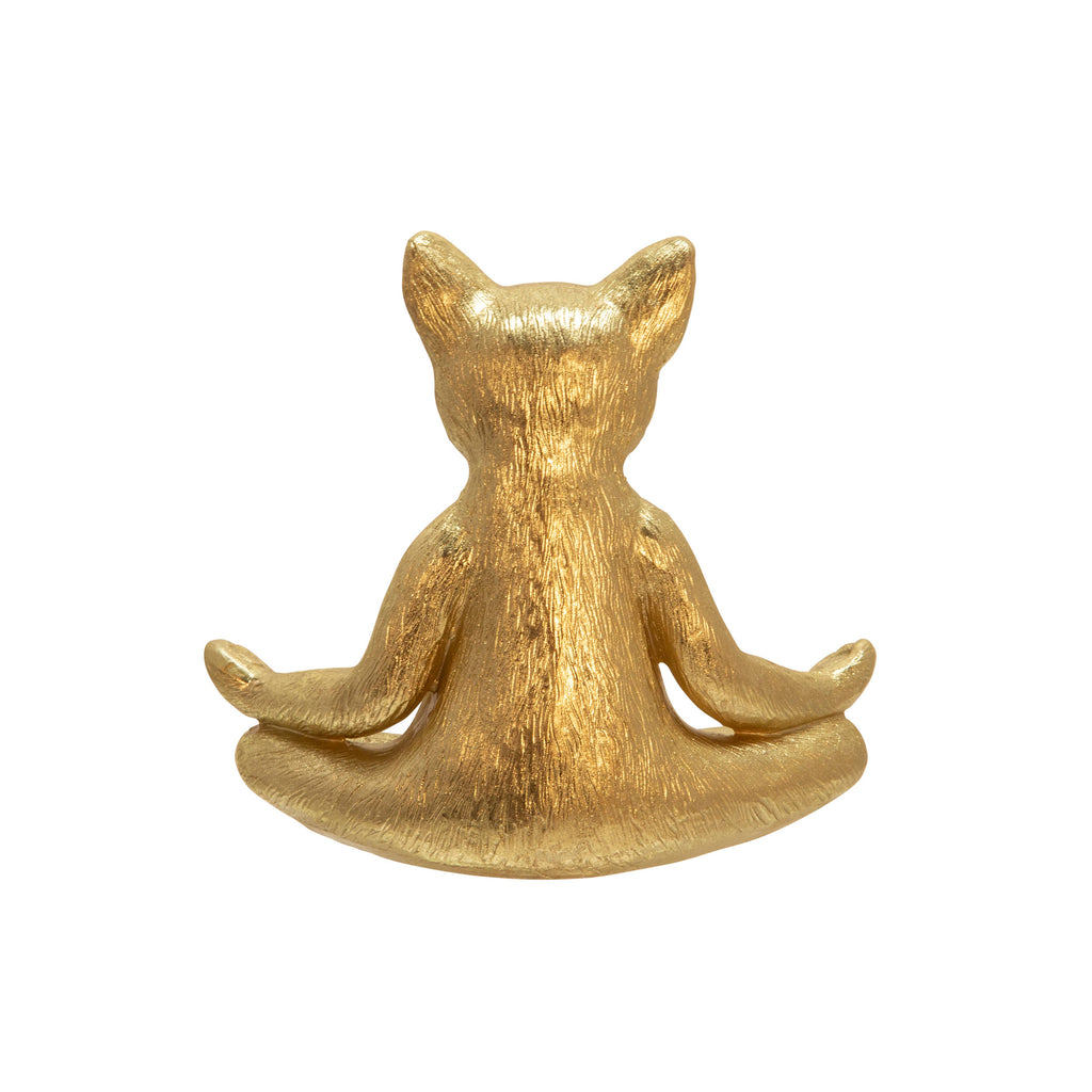 Resin Modern Cat Figurine in Meditative Pose - Gold, 7 in.