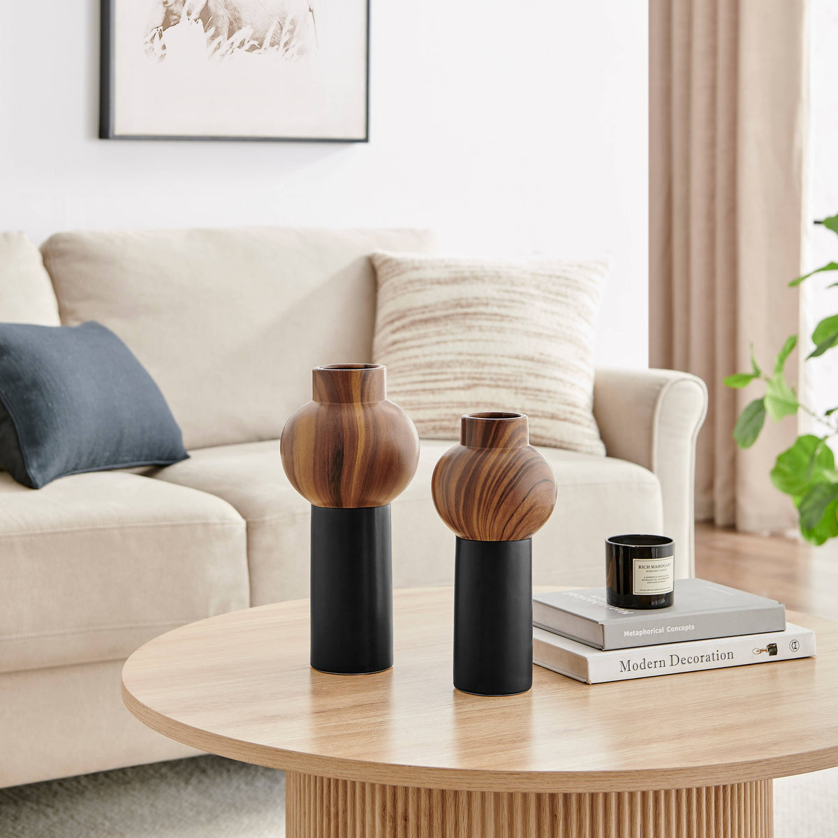 Milo Slickpin Two Tone Tabletop Vases Black Walnut Set of 2