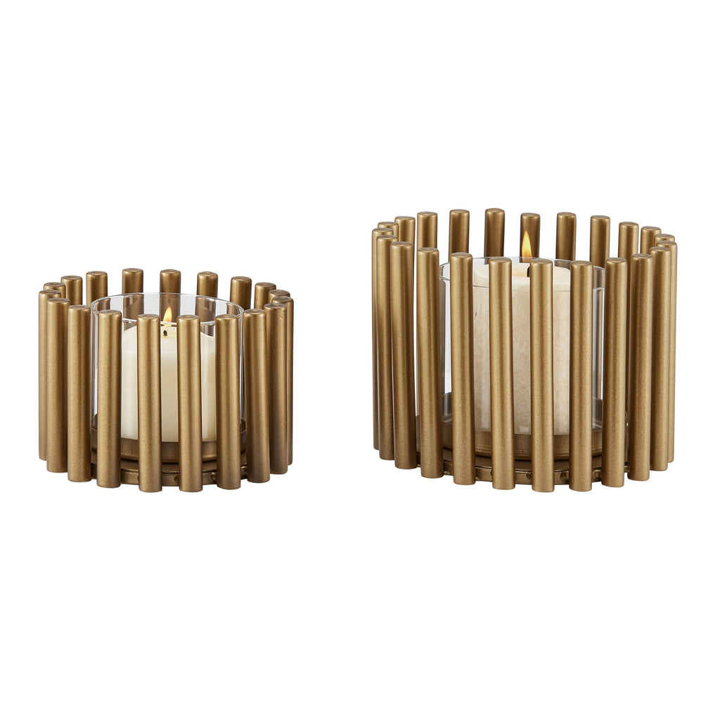 Pela Pillar Ring Warm Gold Modern Candle Holders - Set of 2