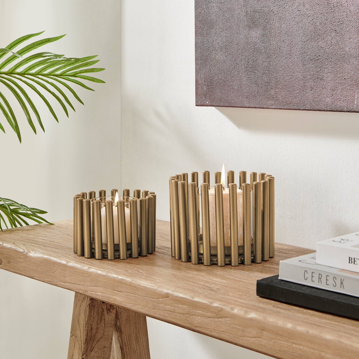 Pela Pillar Ring Warm Gold Modern Candle Holders - Set of 2