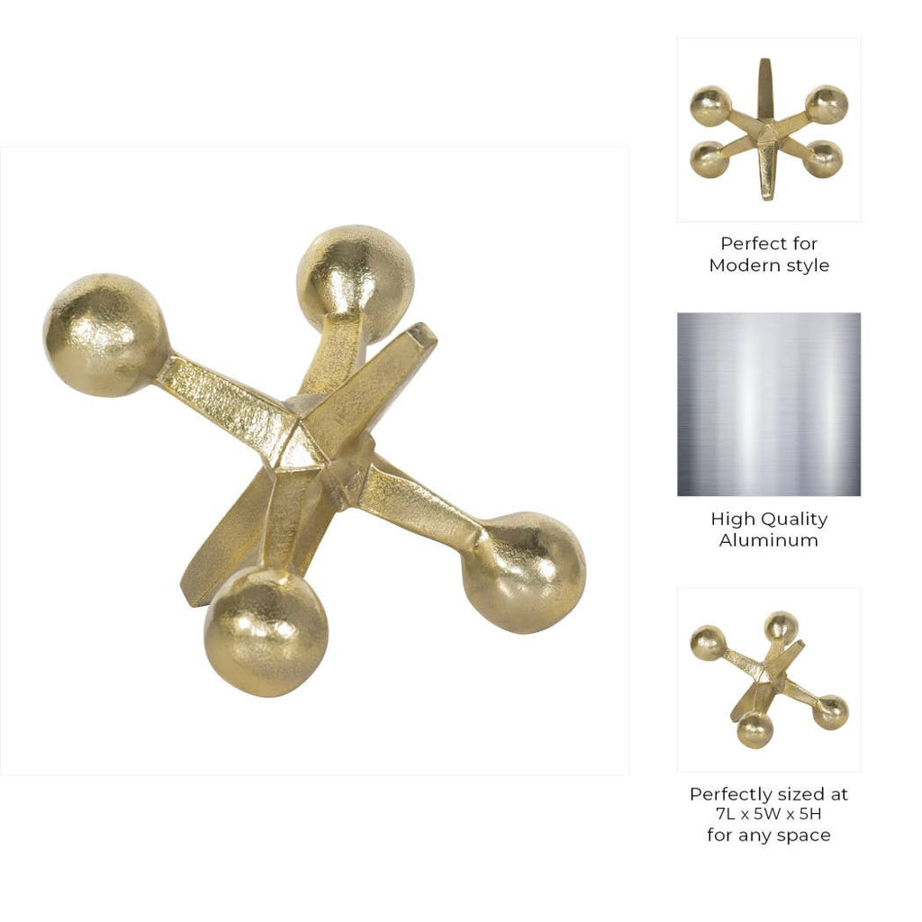 Metal Modern Jacks Decorative Sculpture - Gold, 5 in.