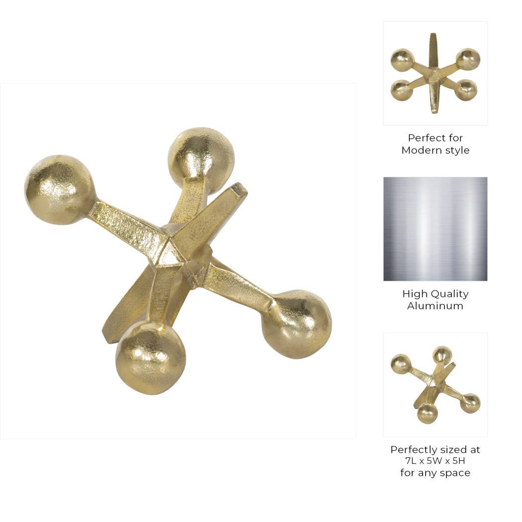 Metal Modern Jacks Decorative Sculpture - Gold, 5 in.