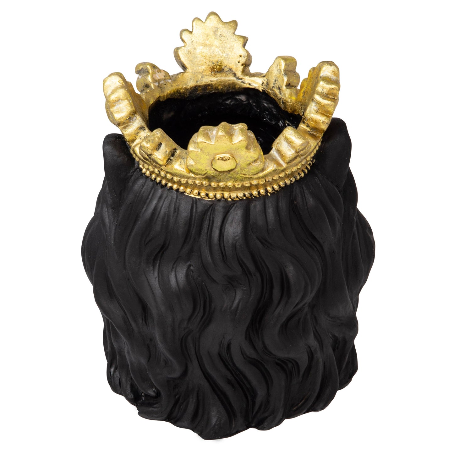 Resin Regal Lion Head Planter with Crown - Black, 9 in.