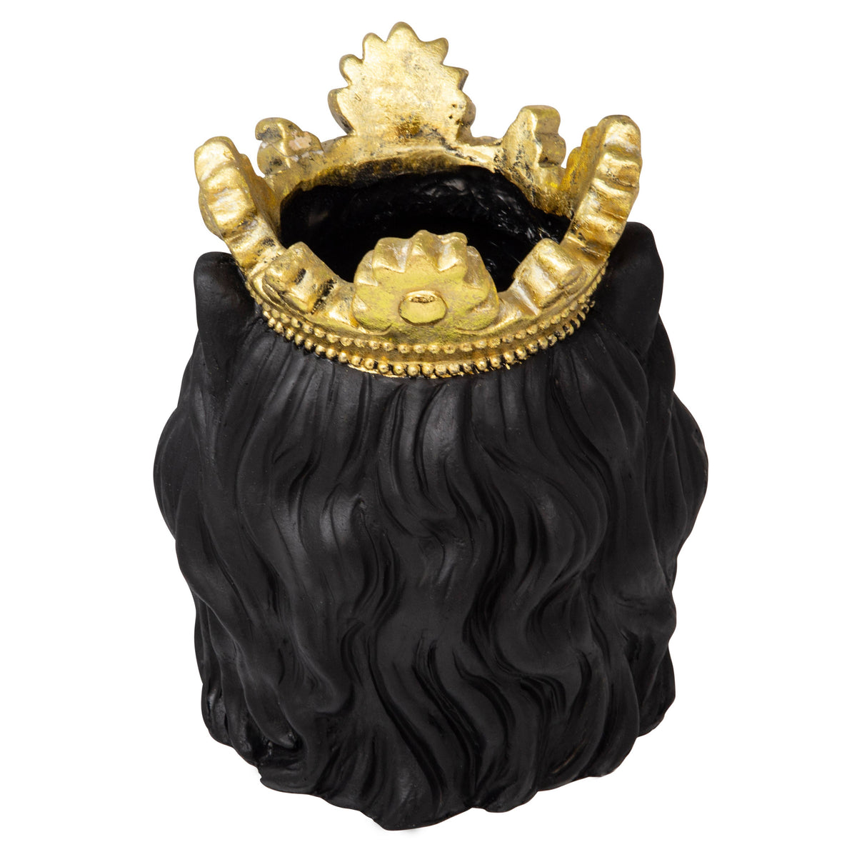 Resin Regal Lion Head Planter with Crown - Black, 9 in.
