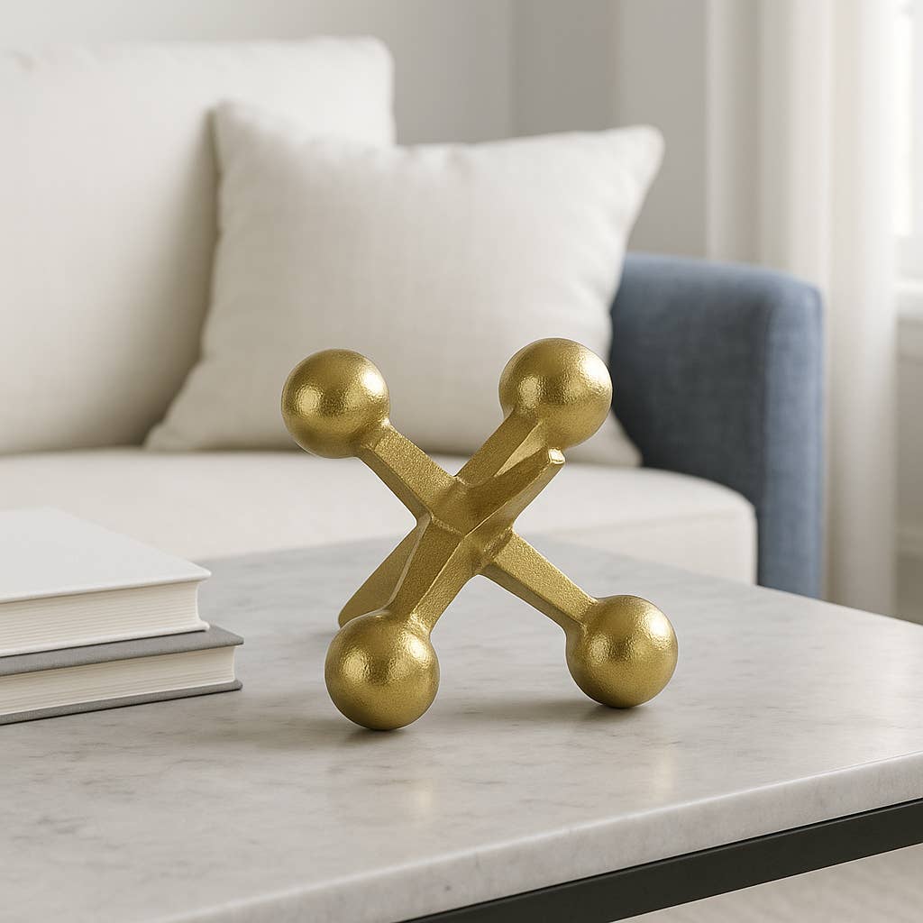 Metal Modern Jacks Decorative Sculpture - Gold, 5 in.