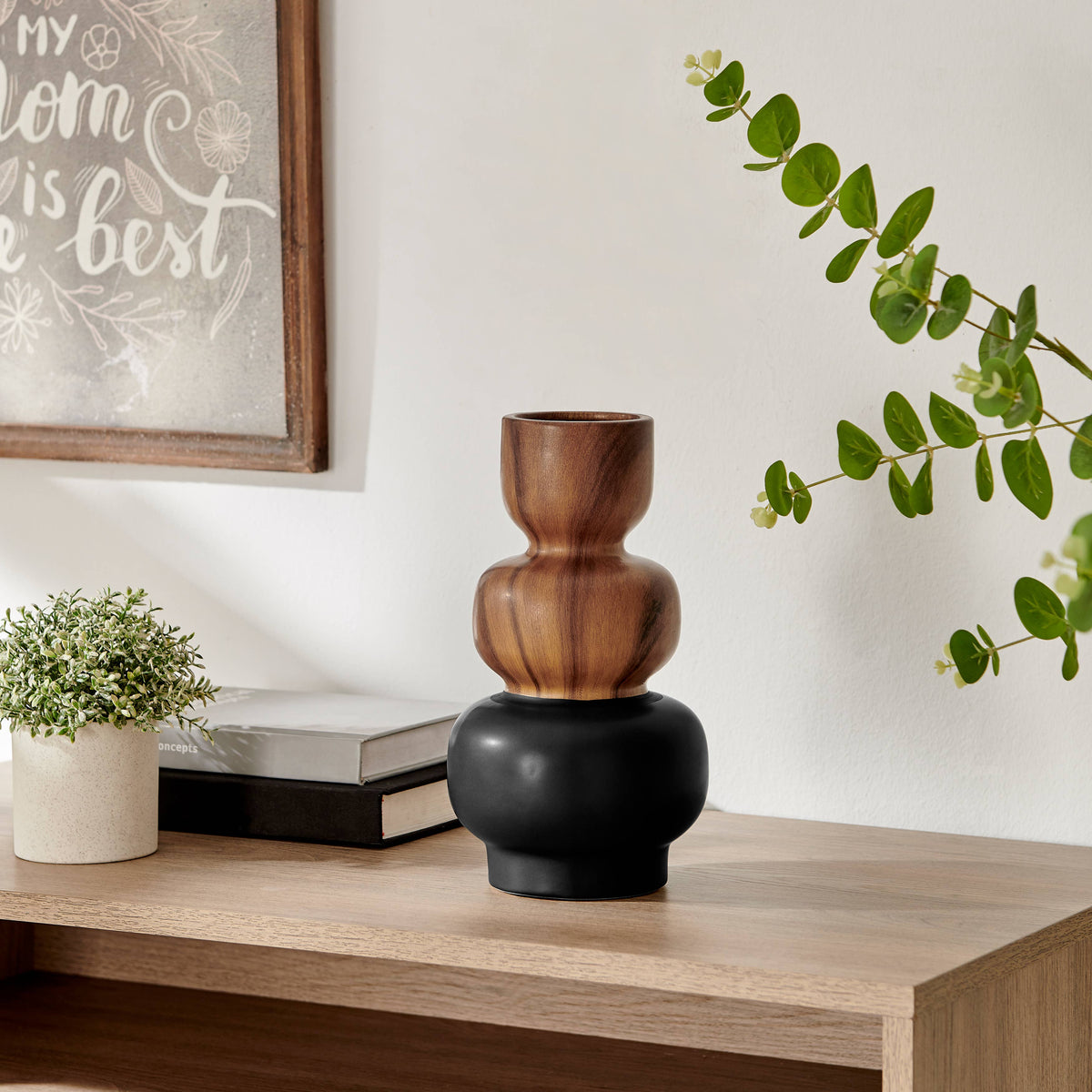 Milo Trinnet 3 Tier Stack Two Tone Vase Black and Walnut