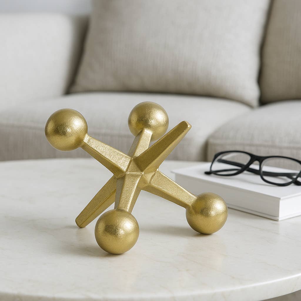 Metal Modern Jacks Decorative Sculpture - Gold, 5 in.