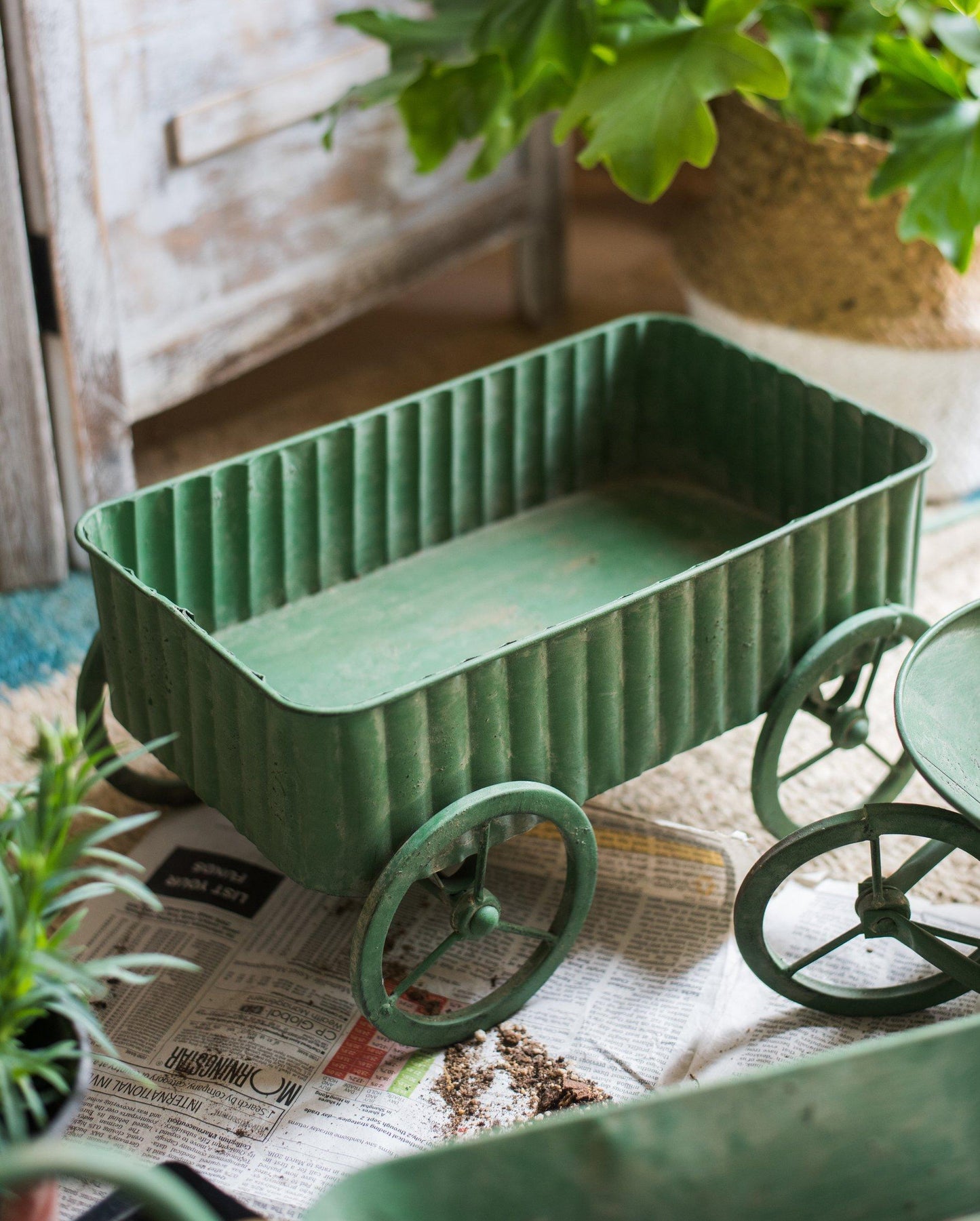 Decorative Planter Cart Green Metal Cart Planter