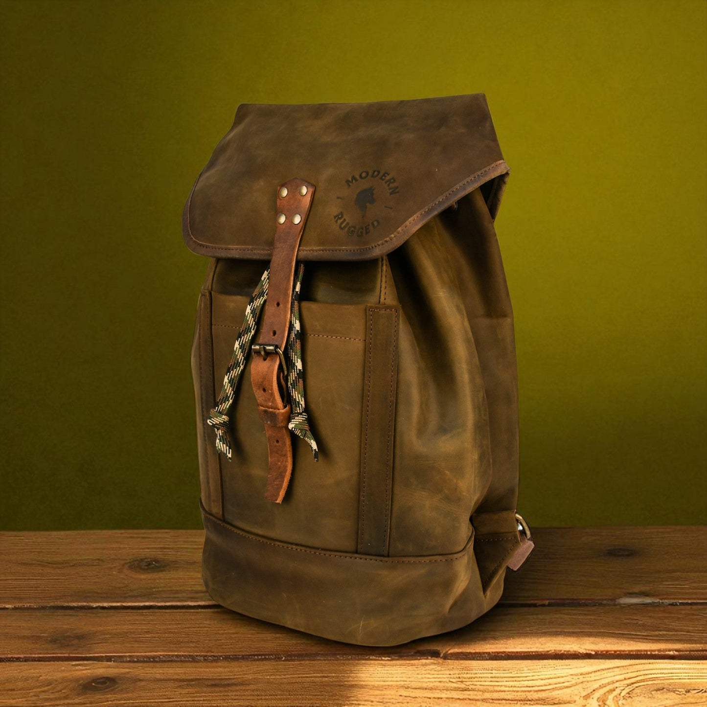 Bovine Leather Single Strap Backpack - Olive