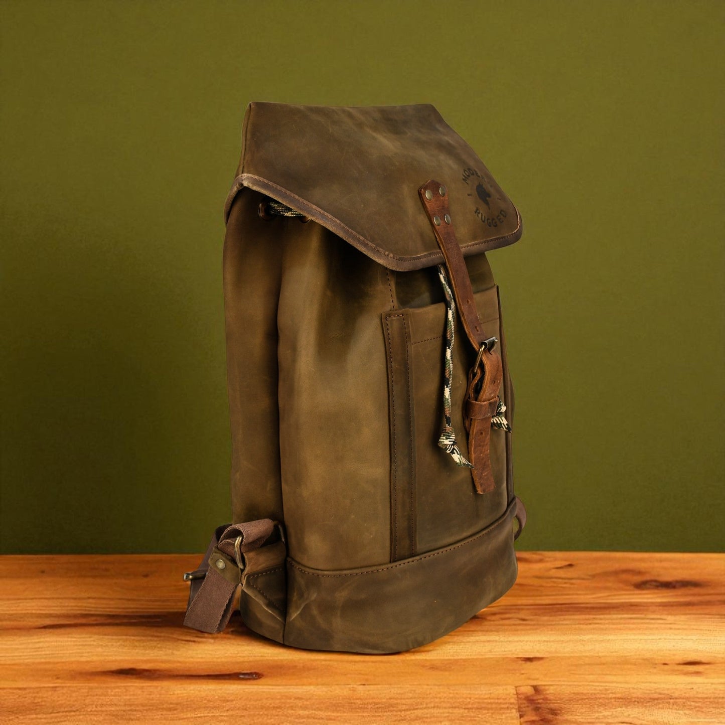 Bovine Leather Single Strap Backpack - Olive