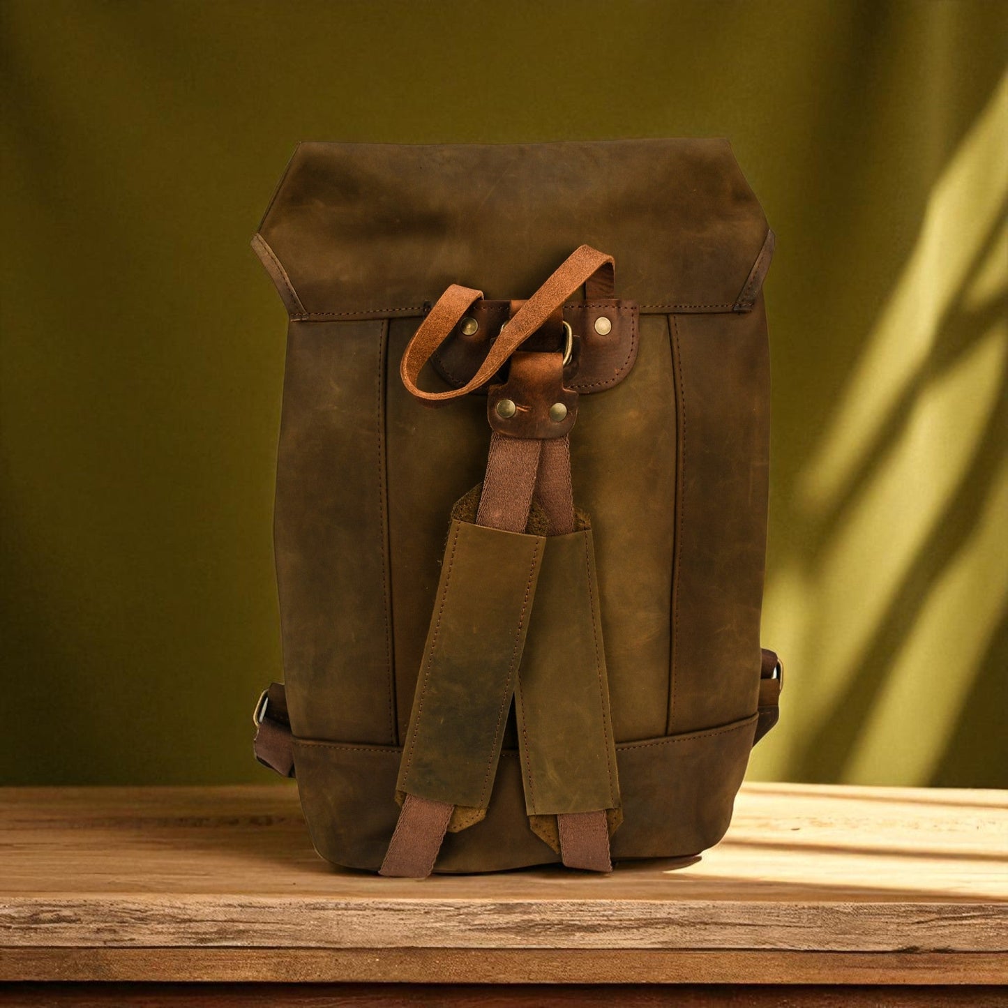 Bovine Leather Single Strap Backpack - Olive