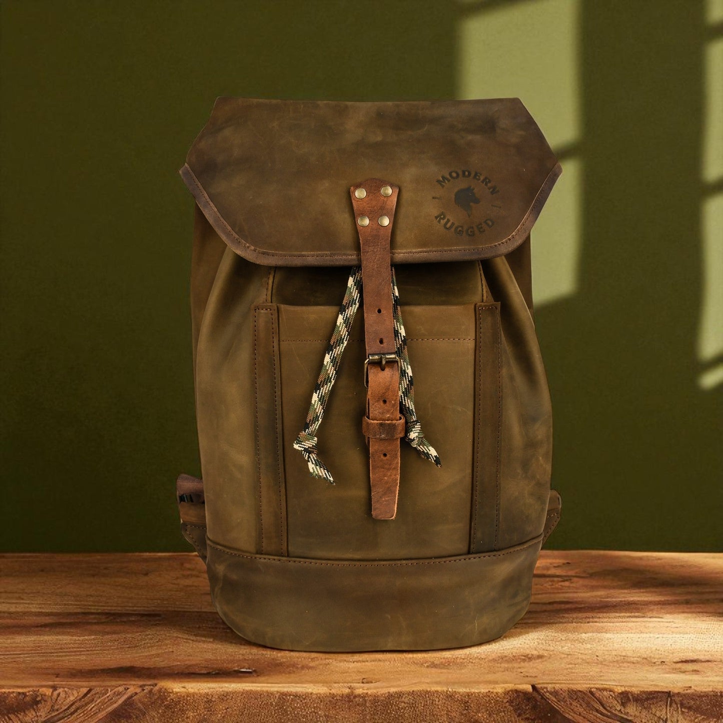 Bovine Leather Single Strap Backpack - Olive