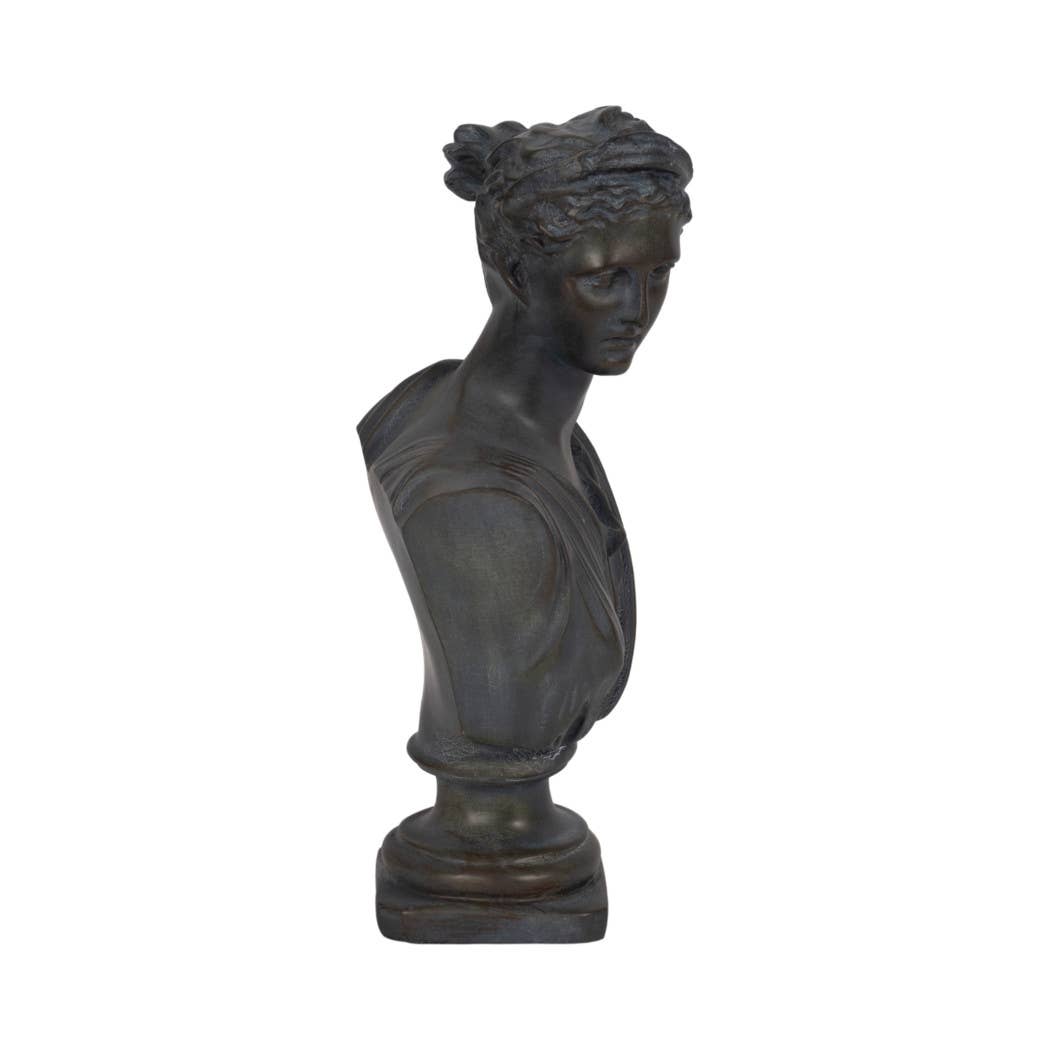 Resin Grecian Bust Distressed Sculpture - Bronze, 12 in.