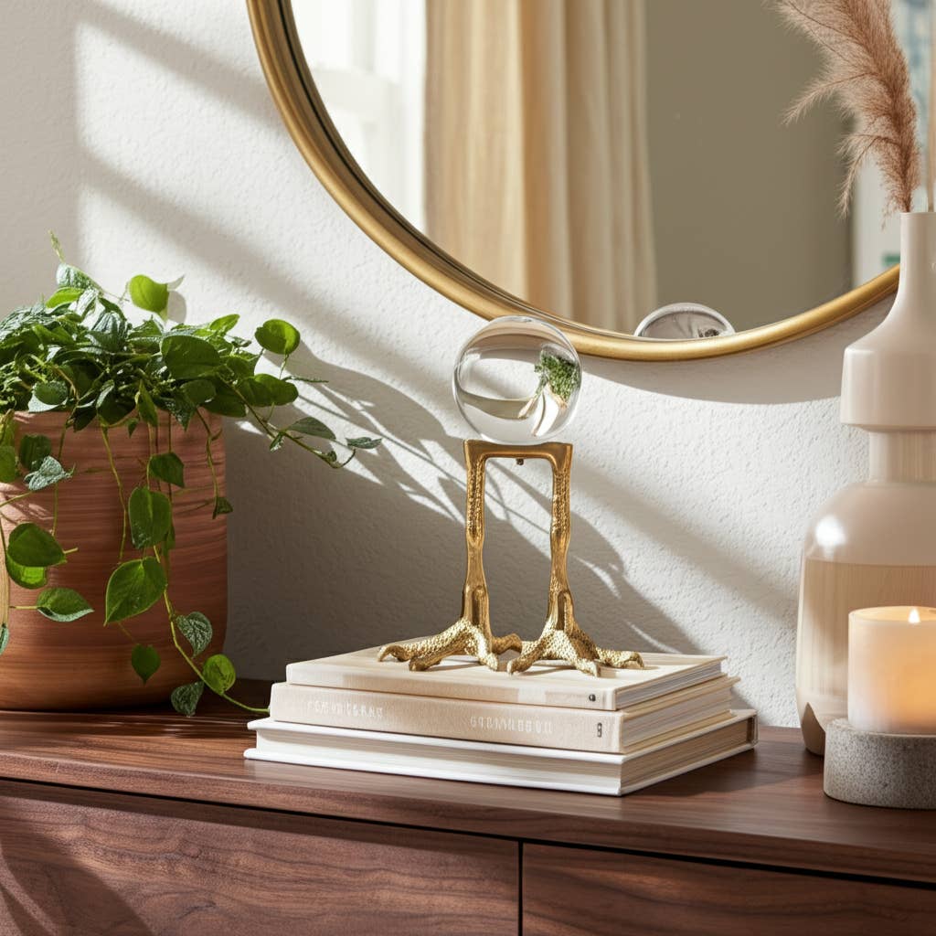 Metal Bird Feet Holding Acrylic Ball Figurine - Gold, 8 in.