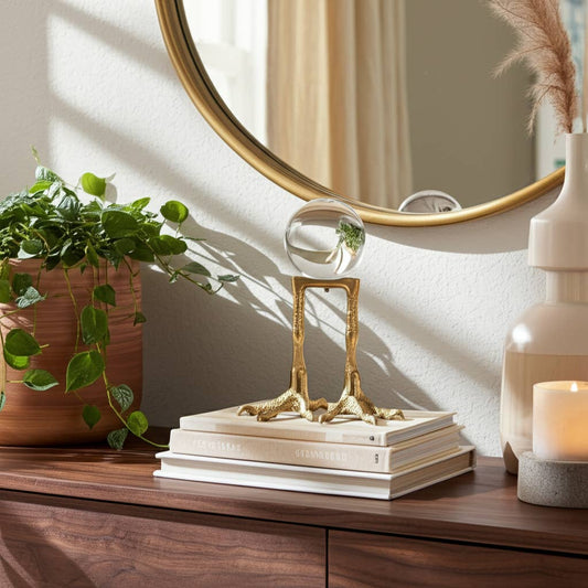 Metal Bird Feet Holding Acrylic Ball Figurine - Gold, 8 in.