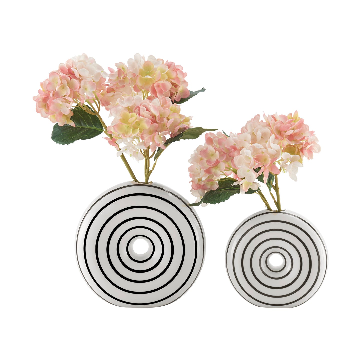 Etta Glossy Ceramic Black White Striped Round Donut Vase Set