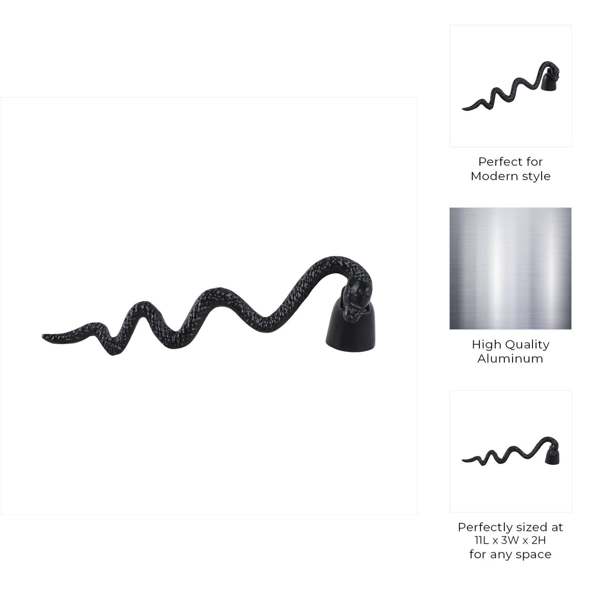 Metal Modern Snake Figurine Candle Snuffer - Black, 11 in.
