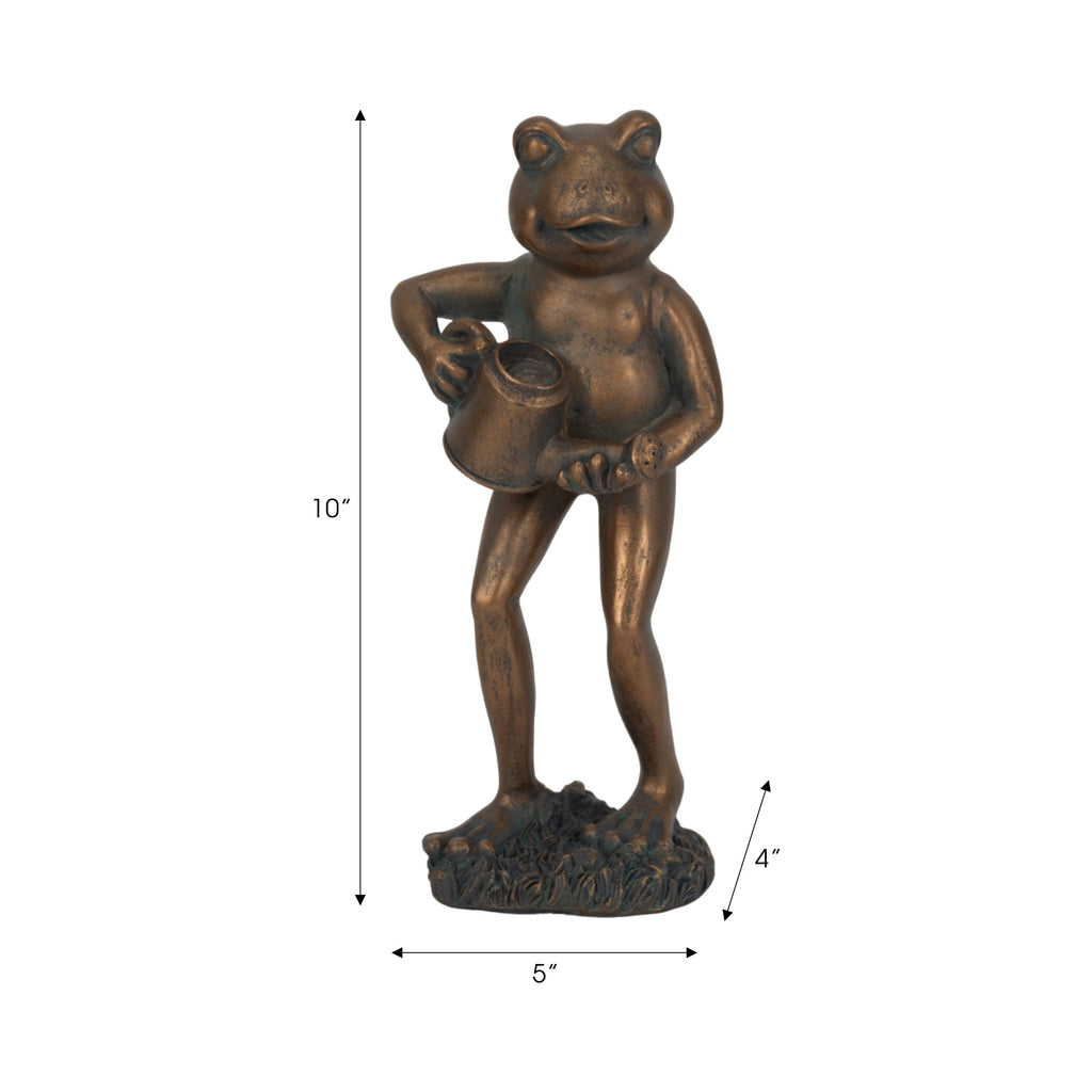 Resin Frog and Watering Can Garden Statue - Bronze, 10 in.