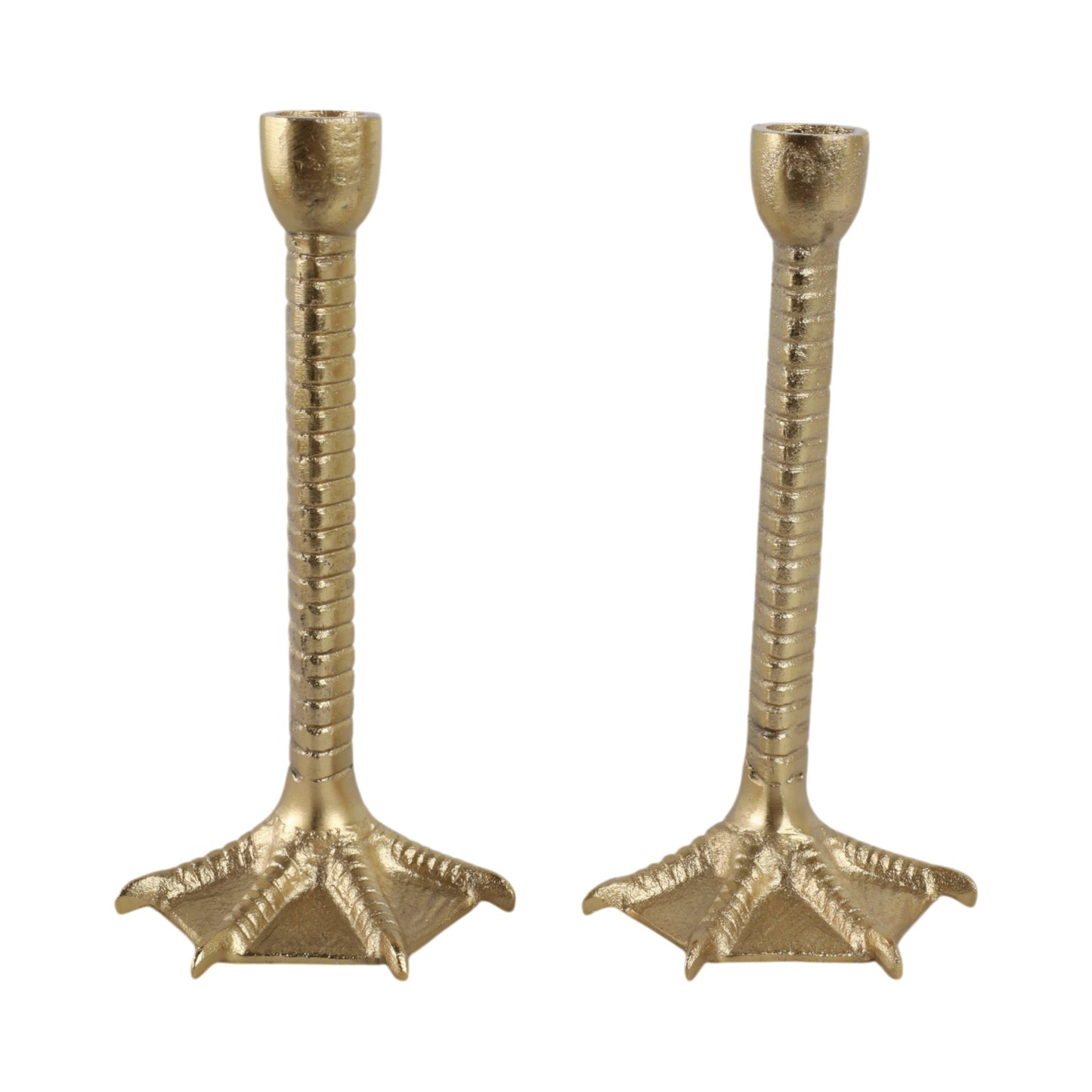 Metal Bird Legs Taper Candle Holders Set of 2 - Gold, 9 in.