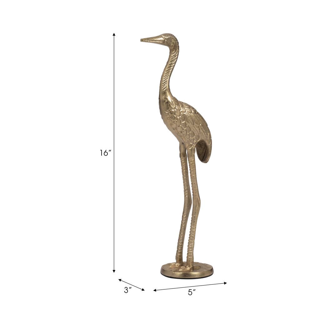 Metal Standing Crane Gleaming Finish Figurine - Gold, 16 in.