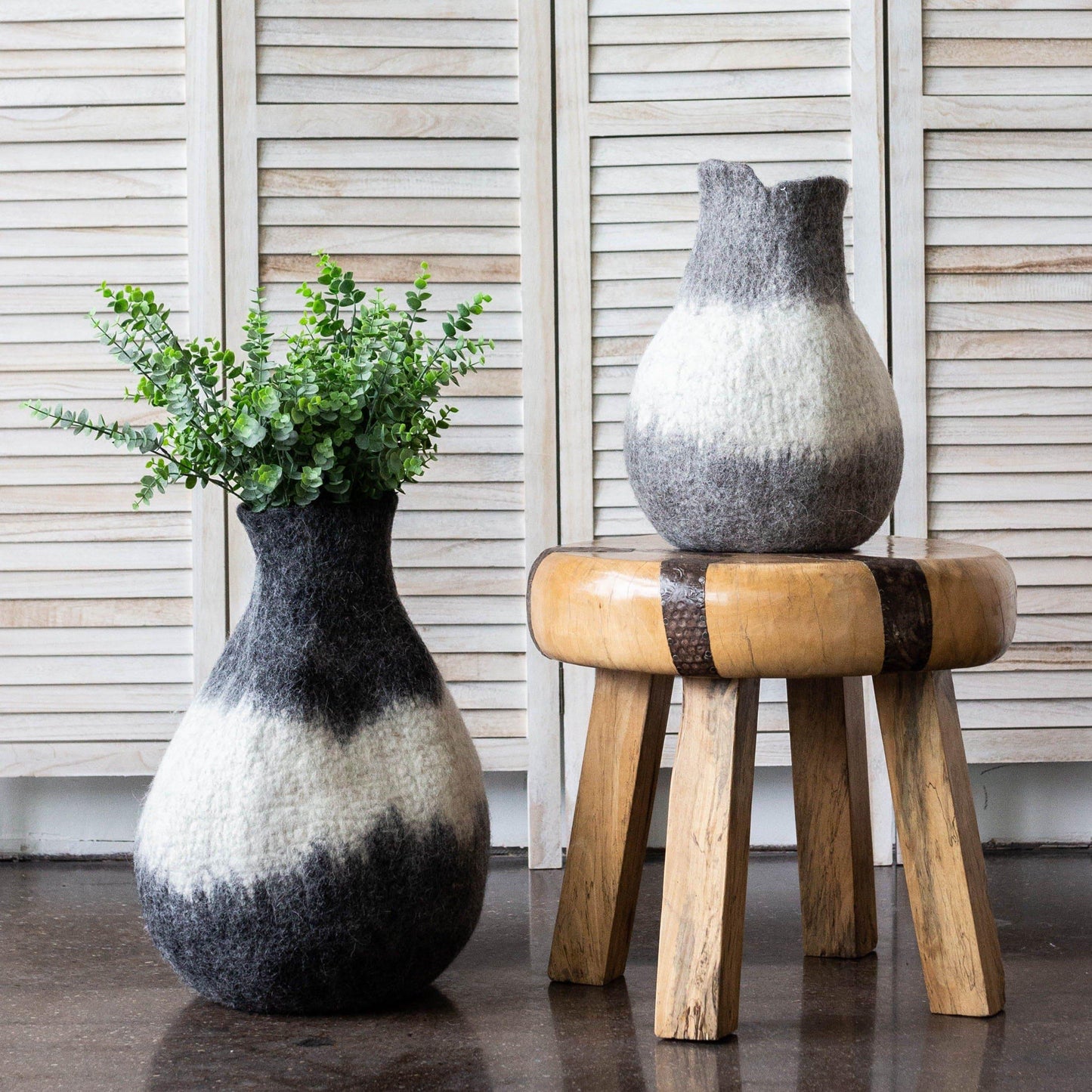 Eclipse Charcoal and Ivory Wool Gourd Basket