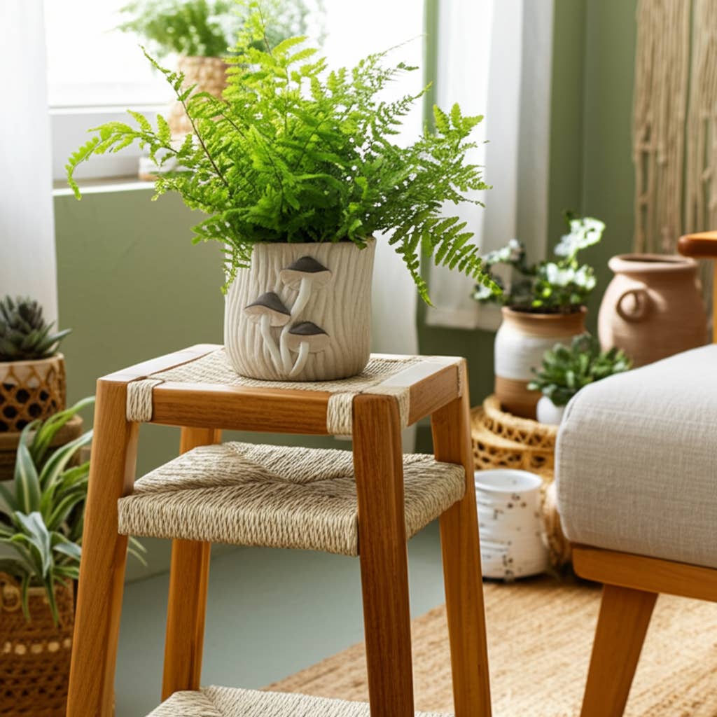 Ceramic Handcrafted Mushroom Applique Planter - Gray, 6 in.