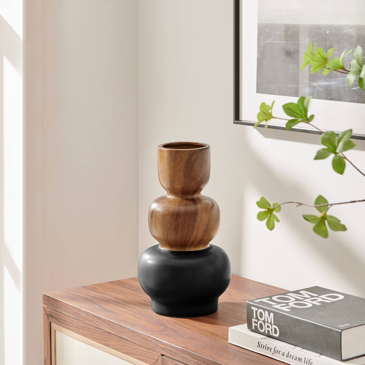 Milo Trinnet 3 Tier Stack Two Tone Vase Black and Walnut