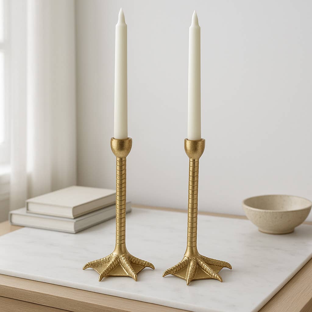Metal Bird Legs Taper Candle Holders Set of 2 - Gold, 9 in.