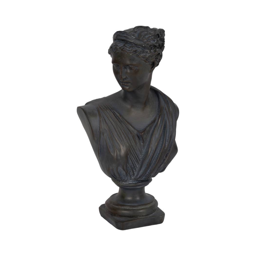 Resin Grecian Bust Distressed Sculpture - Bronze, 12 in.