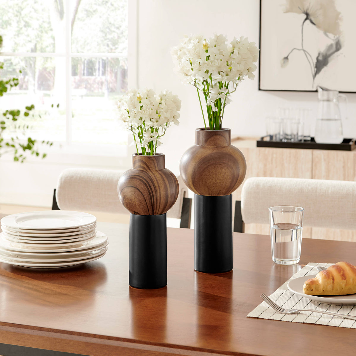 Milo Slickpin Two Tone Tabletop Vases Black Walnut Set of 2