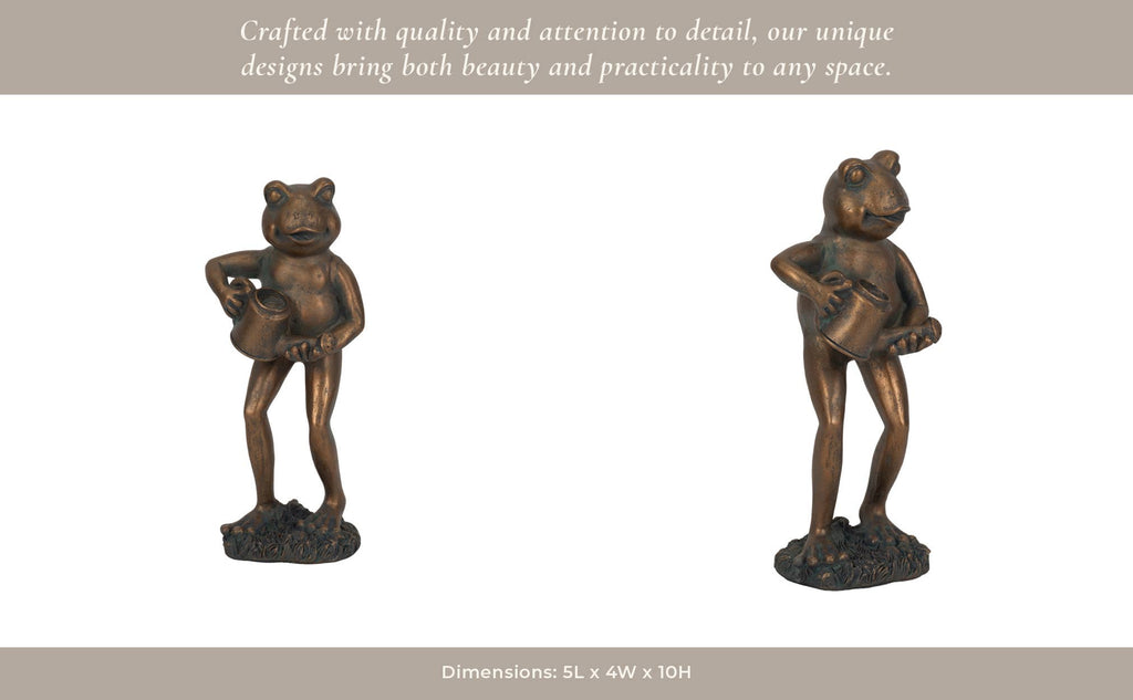 Resin Frog and Watering Can Garden Statue - Bronze, 10 in.