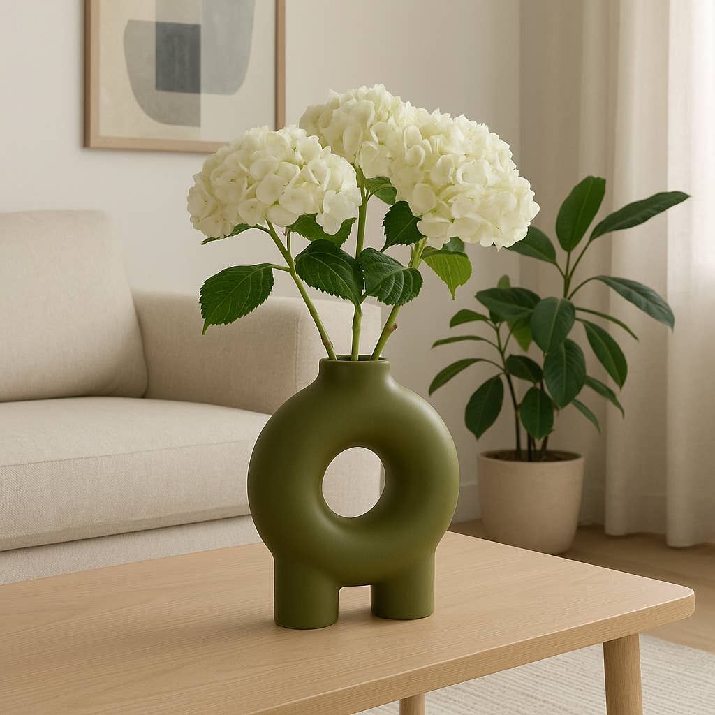 Ceramic Donut Footed Decorative Vase - Green, 7 in.
