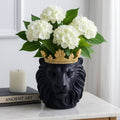 Resin Regal Lion Head Planter with Crown - Black, 9 in.