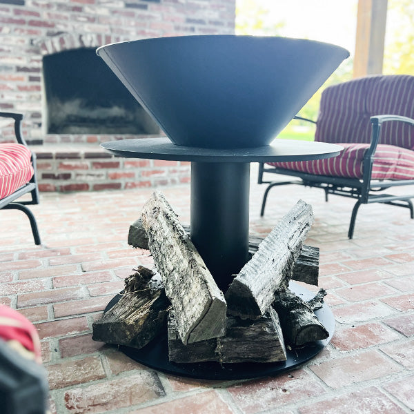 Outdoor Iron Pedestal Fire Bowl and Log Holder