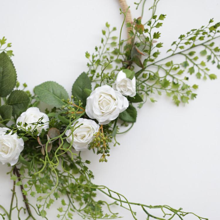 Floral Hoop Artificial White Rose with Greenery Ferns 9" D