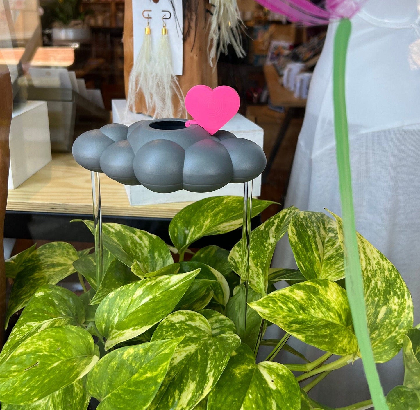 Stormy Dripping Rain Cloud with Pink Heart Charm