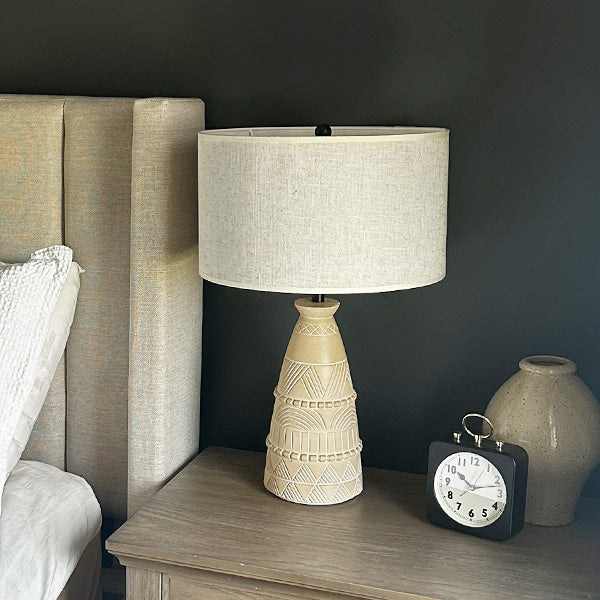 Intricate Beige Bedside Table Lamp