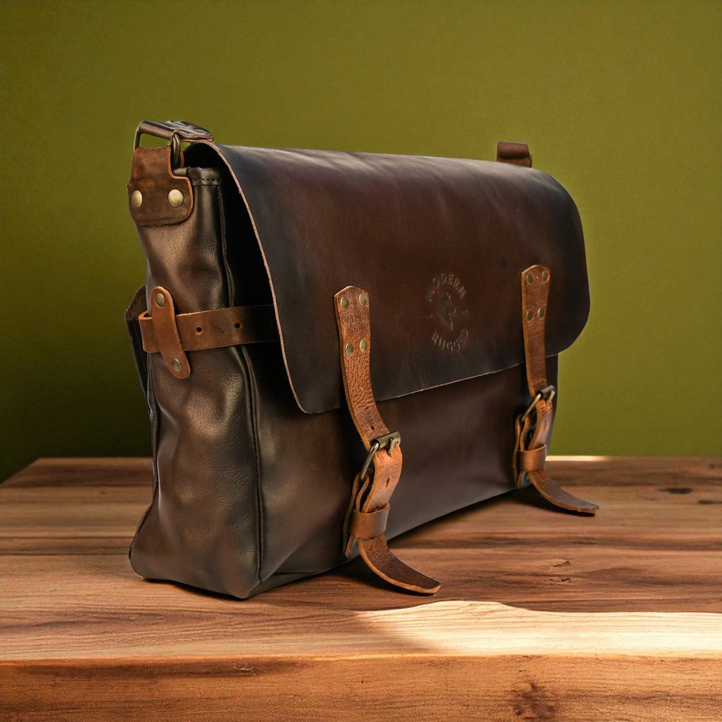 Bovine Leather Buckled Messenger Bag - Brown
