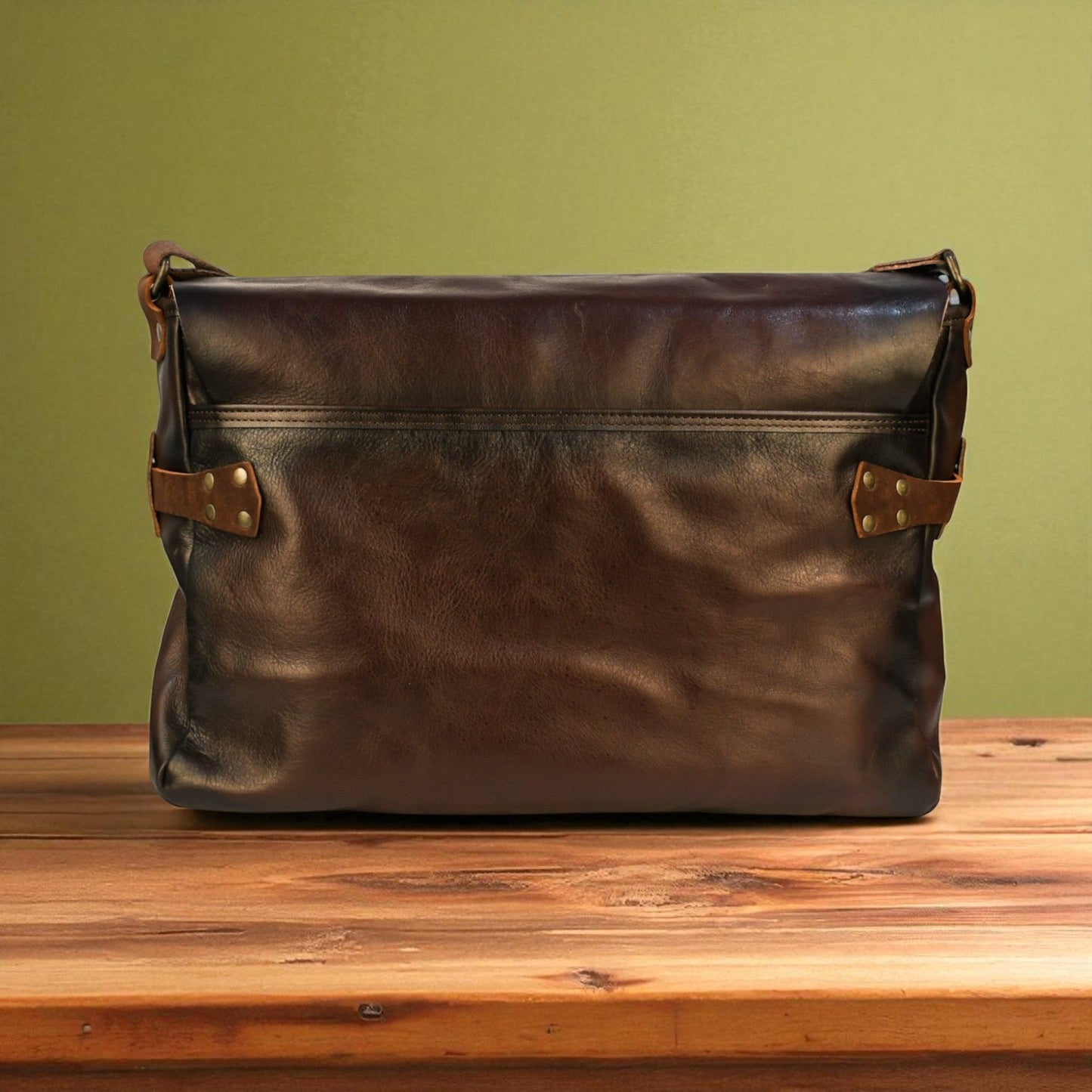 Bovine Leather Buckled Messenger Bag - Brown